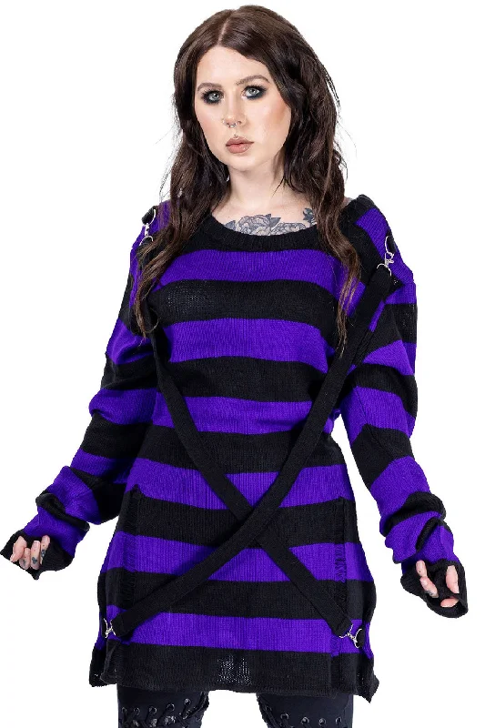 French Terry Knit TopsOriana Jumper Sweater [Black/Purple]