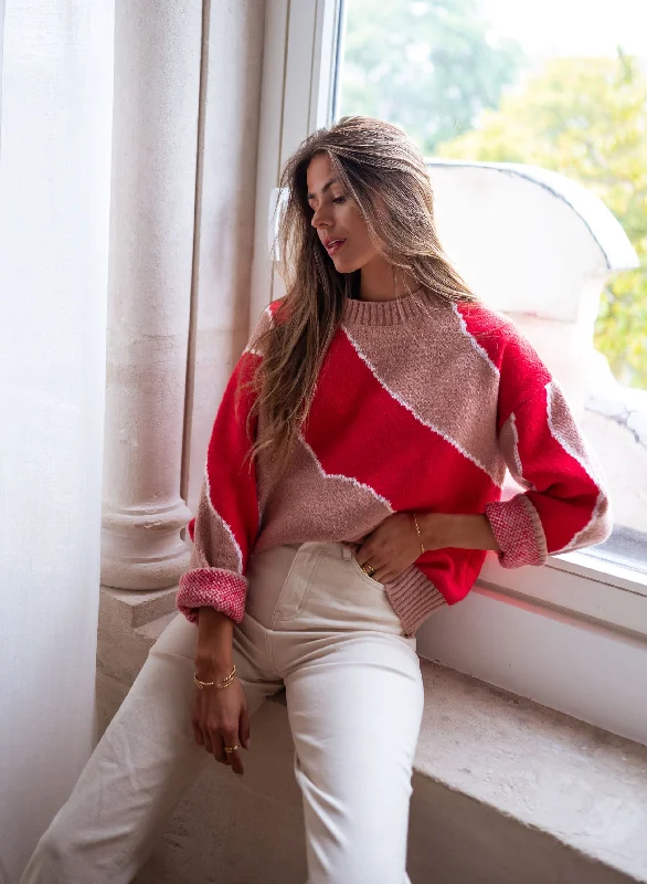 Silk Knit TopsRed and Old Pink Maleka Sweater