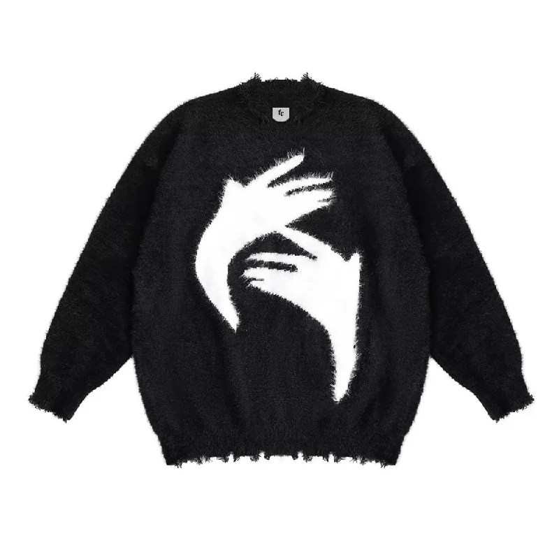 Logo Knit TopsRetro Abstract Hand Fleece Sweater