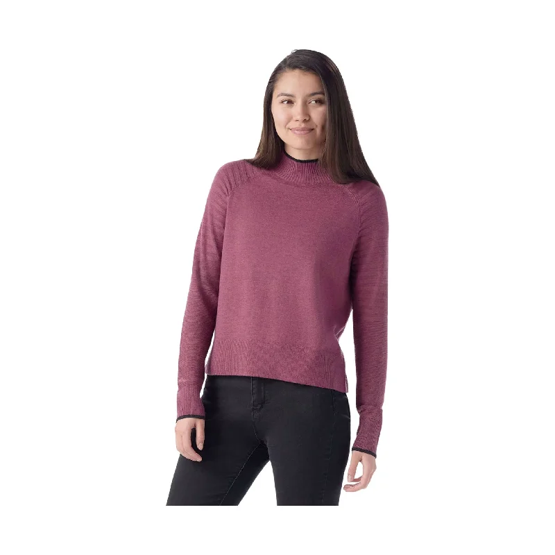 Linen Knit TopsSmartwool Women's Edgewood Mock Neck Sweater - Garden Pink Eggplant