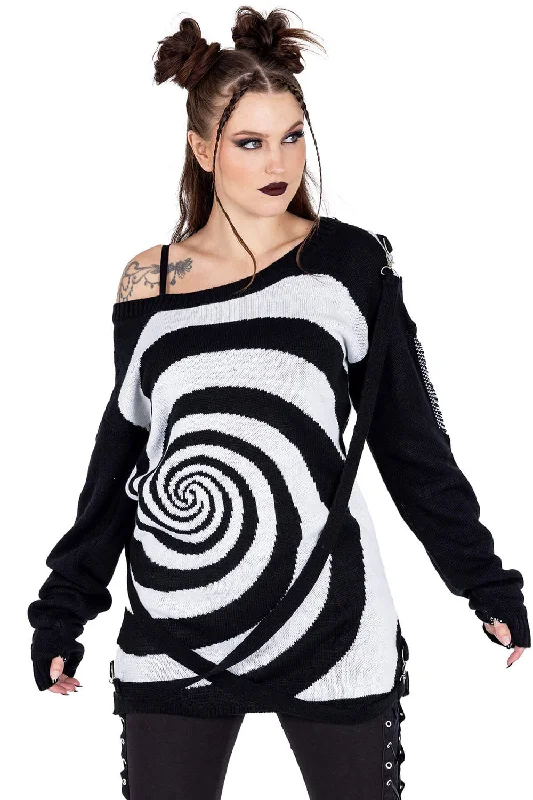 Wool Knit TopsUnisex Spiral Jumper Sweater [Black/White]