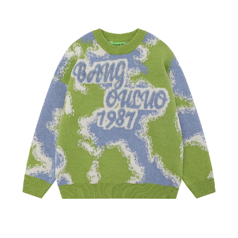 Graphic Knit TopsUrban Letter Flocked Contrast Sweater