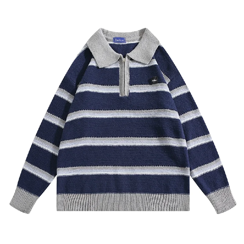 French Terry Knit TopsUrban Versatile Polo Sweater