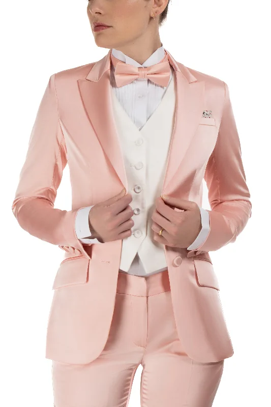 Hiking JacketsBlush Pink Satin Peak Lapel Tuxedo Jacket