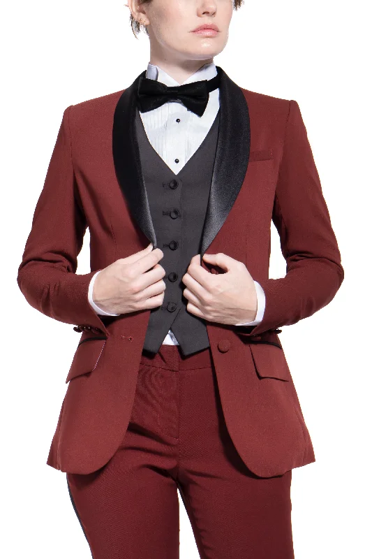 Performance JacketsBurgundy & Black Shawl Collar Tuxedo Jacket