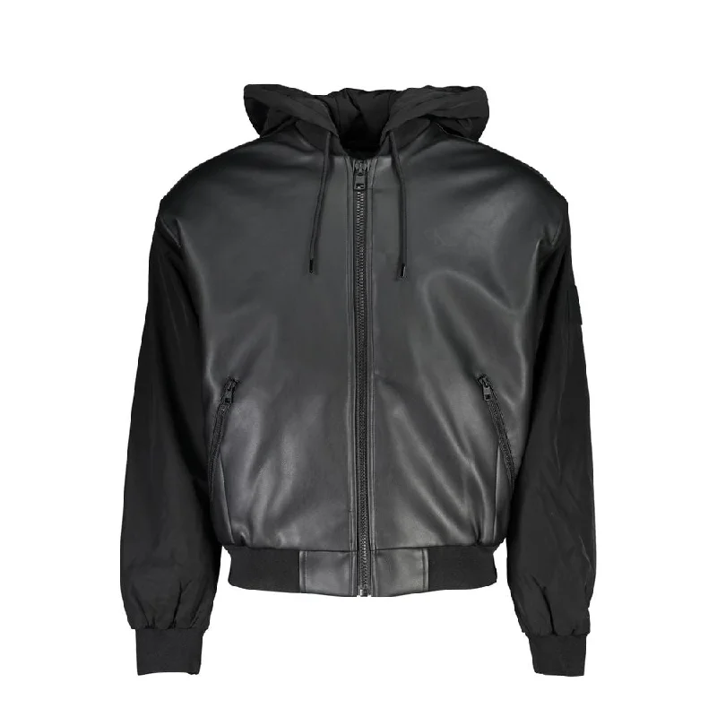 Outdoor JacketsCalvin Klein Sleek Black Contrast-Trim Jacket with Hood