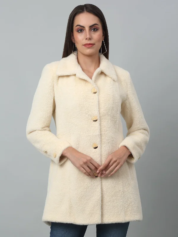 Camping JacketsWomen's Casual  Ivory Single breasted  Spread Collar Long Coat