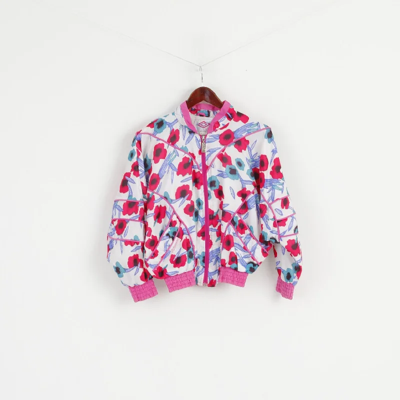 Winter JacketsDiamond Cut By Umbro Girls 156 Jacket Pink Floral Bomber Zip Up Shpulder Pads Retro Top