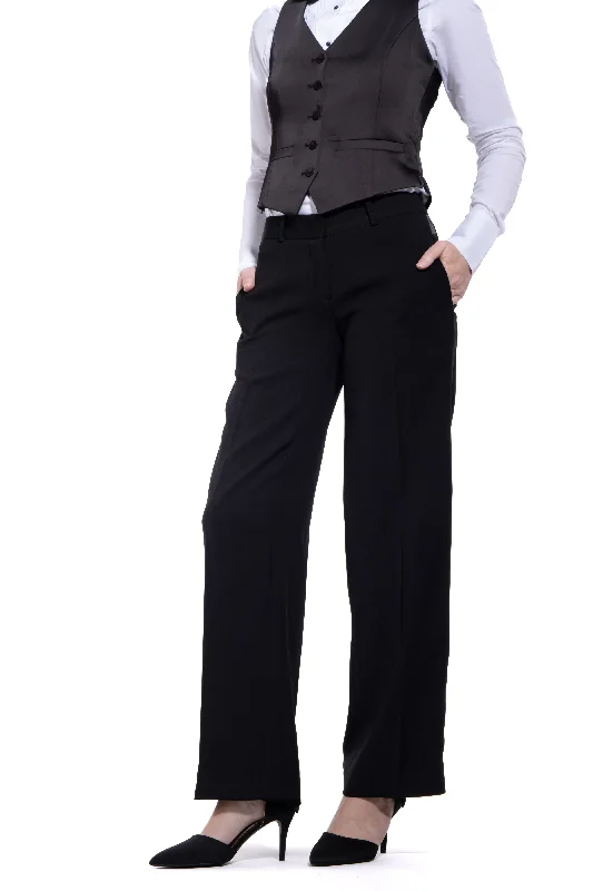 Outdoor JacketsBlack Straight Wide Fit Tuxedo Pants w/ Satin Back Pocket