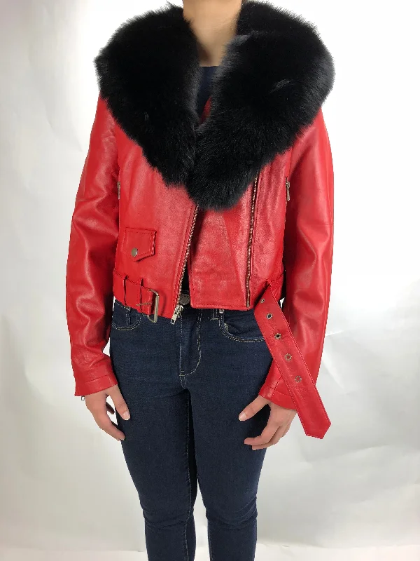 Formal JacketsWomen's Classic Biker Red With Fox Collar [SLIM FIT]