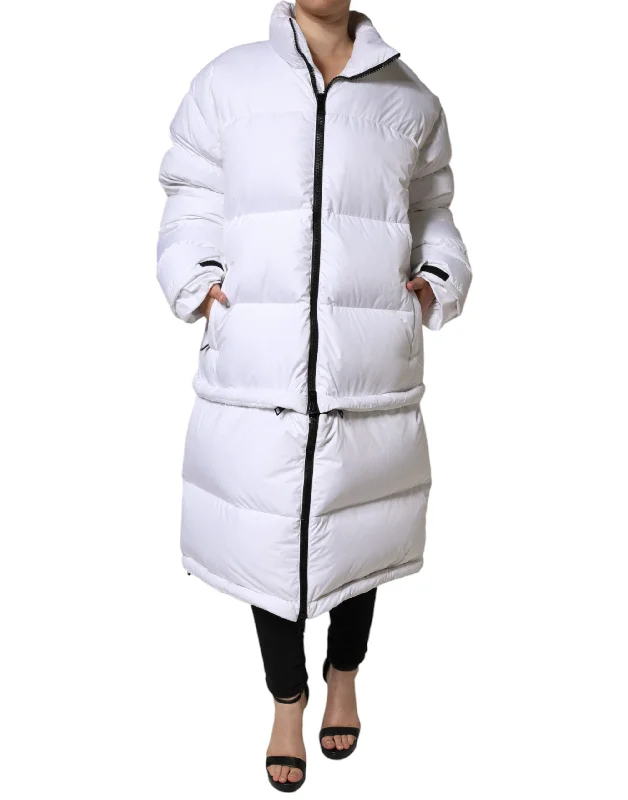 Quilted JacketsDolce & Gabbana White Puffer Quilted Full Zip Coat Jacket