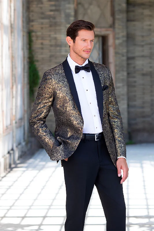 Wool Jackets"Aries" Gold & Black Paisley Shawl Tuxedo Jacket (Separates)