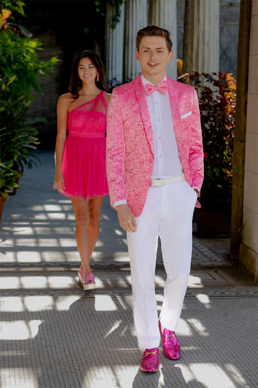 Luxury Jackets"Aries" Hot Pink Paisley Shawl Tuxedo Jacket (Separates)