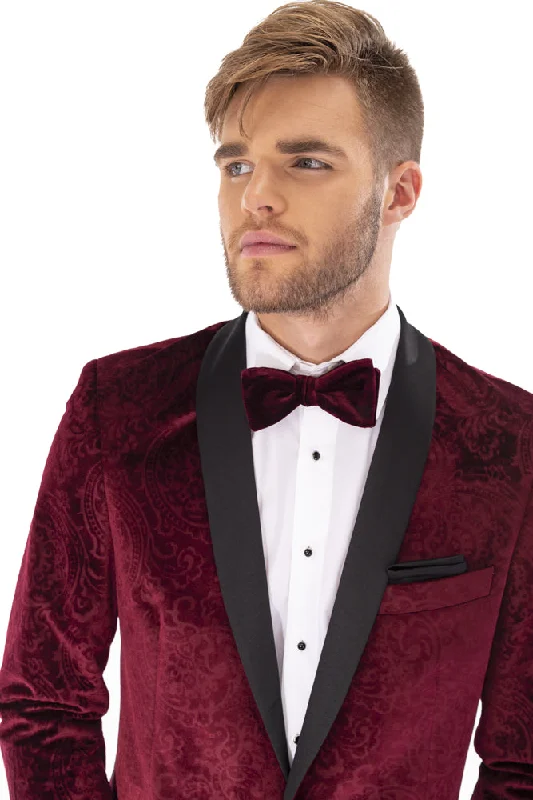 Flannel Jackets"Equinox" Burgundy Embossed Velvet Tuxedo Jacket (Separates)