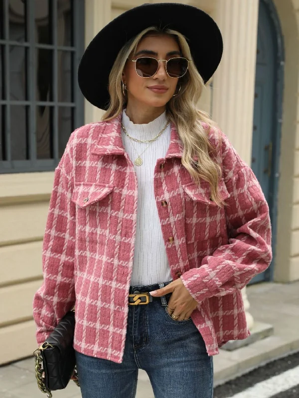 Flannel JacketsPlaid Collared Neck Long Sleeve Jacket