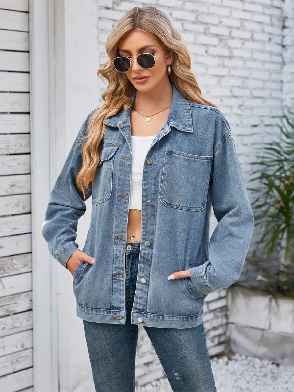 Outdoor JacketsPocketd Button Up Detachable Hooded Denim Jacket