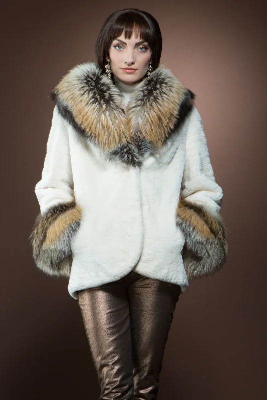 Cotton JacketsWhite Sheared Beaver and Fox Fur Jacket