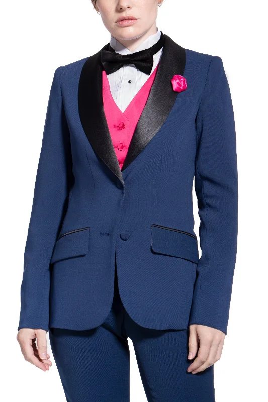 Statement JacketsRoyal Navy & Black Shawl Collar Tuxedo Jacket