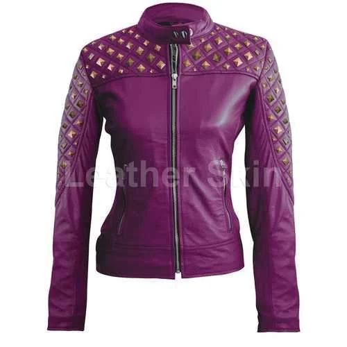 Denim JacketsWomen Purple Leather Jacket