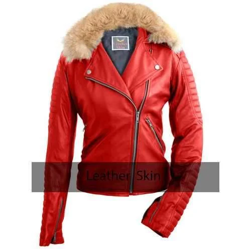 Leather-Paneled JacketsRed Womens Leather Jacket