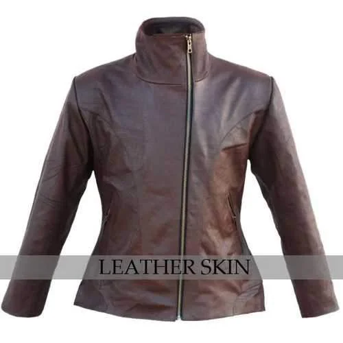 Hooded JacketsBrown Women Leather Jacket