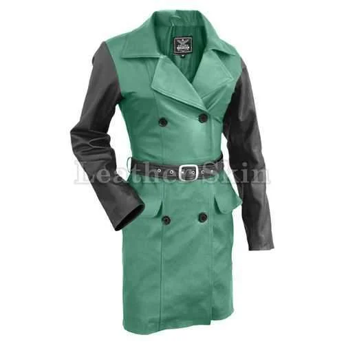 Skateboard JacketsWomen Green Leather Coat