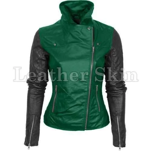 Travel JacketsWomen Green Leather Jacket