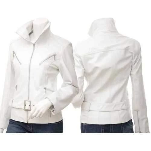 Nylon JacketsWhite Women Leather Jacket