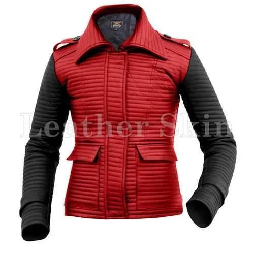 Ribbed Cuff JacketsWomen Red Leather Jacket