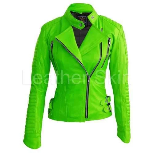 Logo JacketsWomen Green Leather Jacket