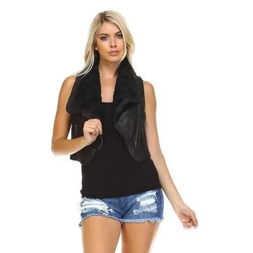 Embellished JacketsWomen's Faux Fur Lined Moto Vest