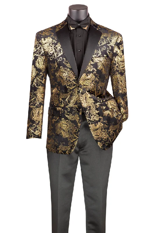 Casual Jackets"Posh Paisley Velvet" Black & Gold Tuxedo Jacket (Separates)