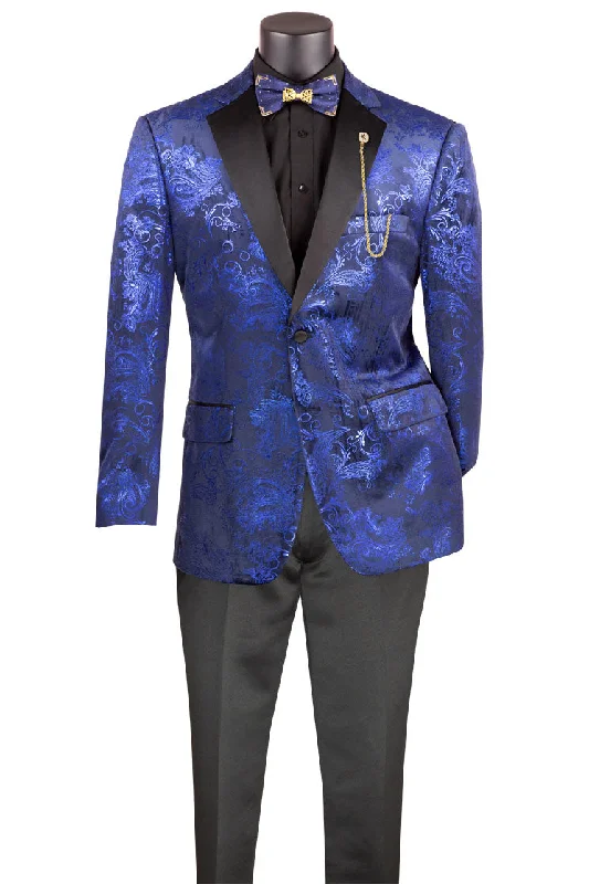 Cultural Jackets"Posh Paisley Velvet" Royal Blue Tuxedo Jacket (Separates)