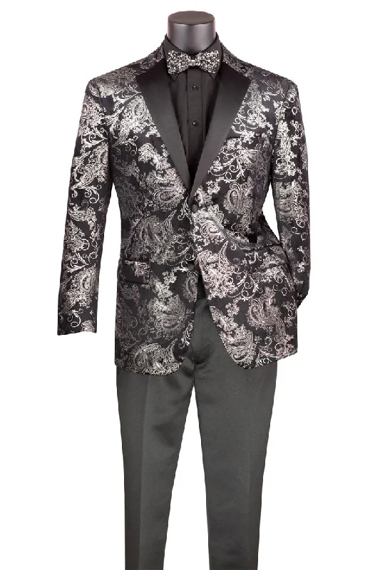 Painted Jackets"Posh Paisley Velvet" Silver Tuxedo Jacket (Separates)