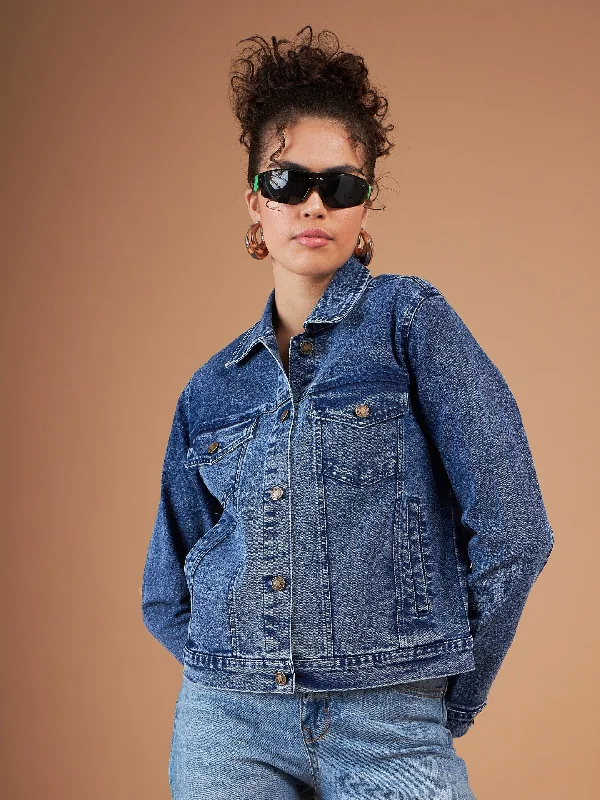 Waterproof JacketsWomen Navy Washed Denim Regular Jacket