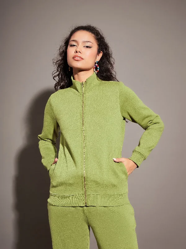 Festival JacketsWomen Olive Fleece Zipper Jacket