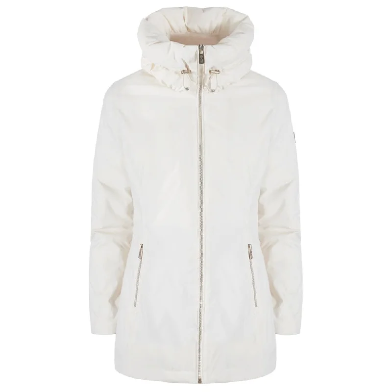 Leather-Paneled JacketsYes Zee Chic White High Collar Down Jacket