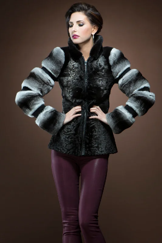 Performance JacketsBlack Swakara, Chinchilla and Mink Fur Jacket