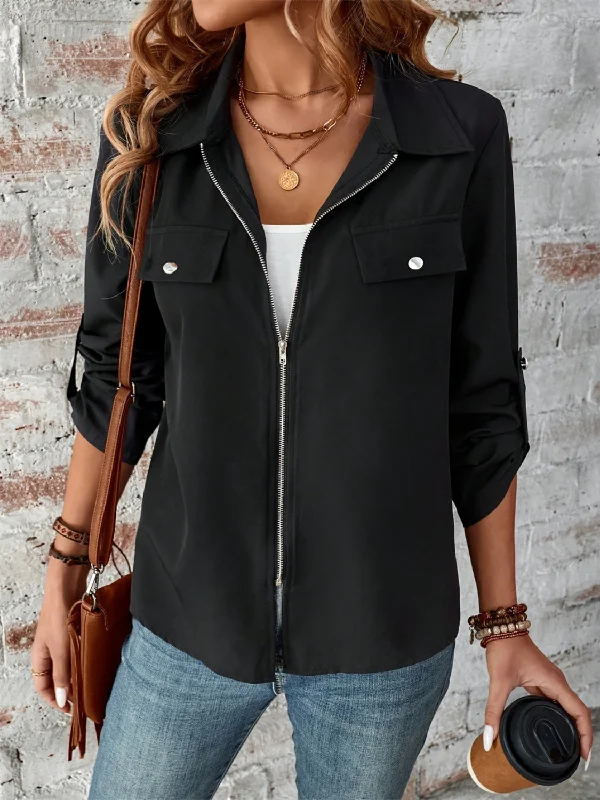 Sheer JacketsZip Up Long Sleeve Jacket