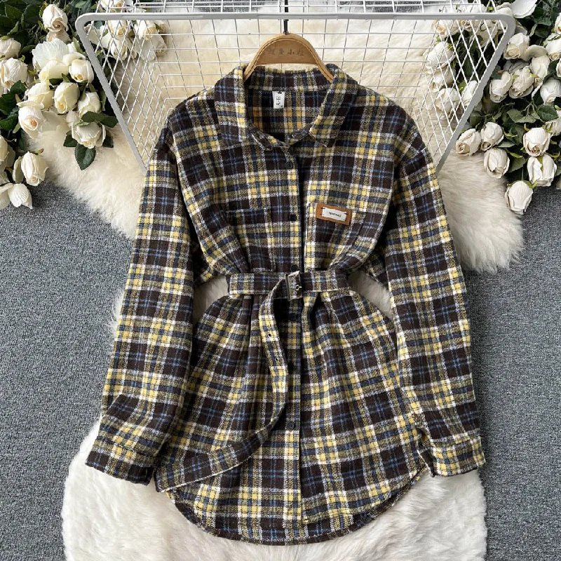 Oversized Shirts2022 new plaid top plaid shirt   S428