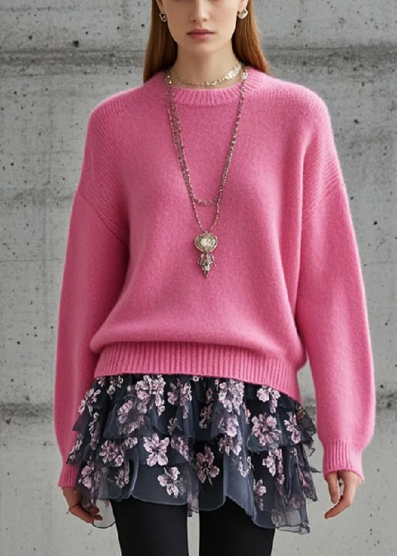 Retro ShirtsArt Rose O-Neck Thick Knit Shirts Fall