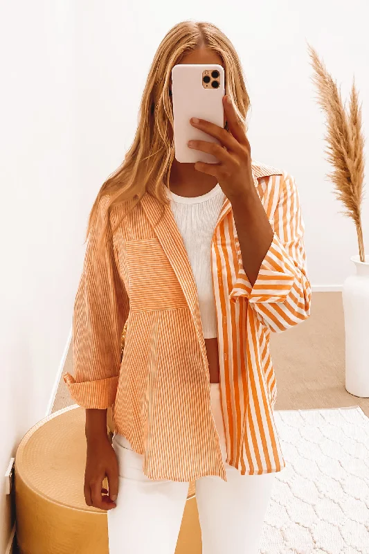 Leather-Paneled ShirtsBishop Shirt Orange Stripe