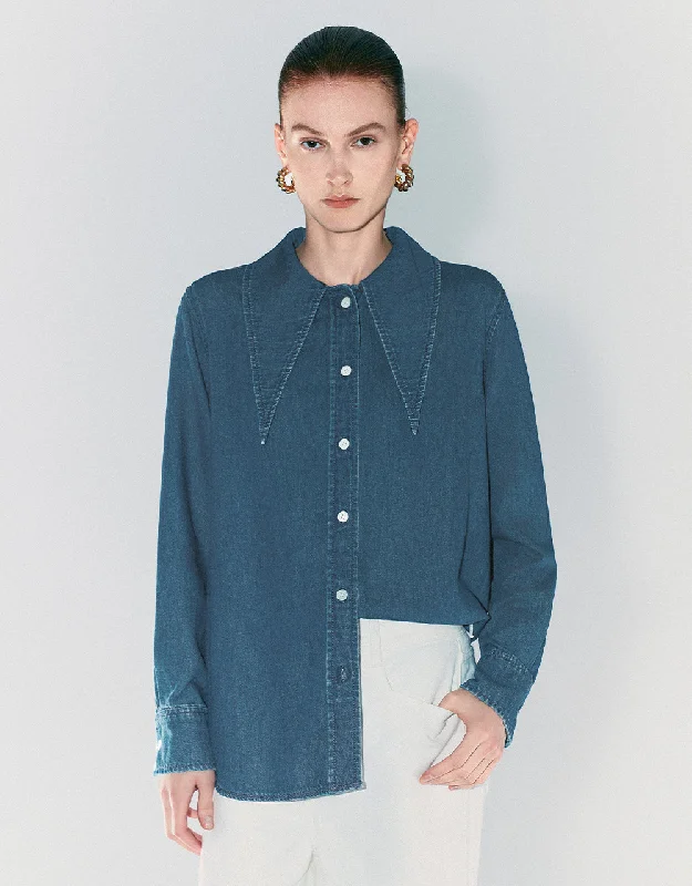 Thermal ShirtsButton Up Straight Denim Shirt