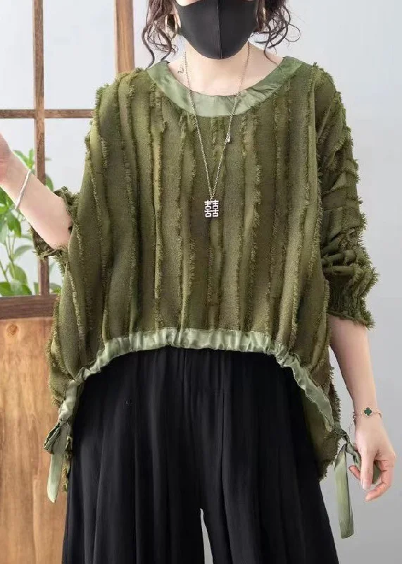 Layered ShirtsGreen Low High Design Cotton T Shirts Solid Fall