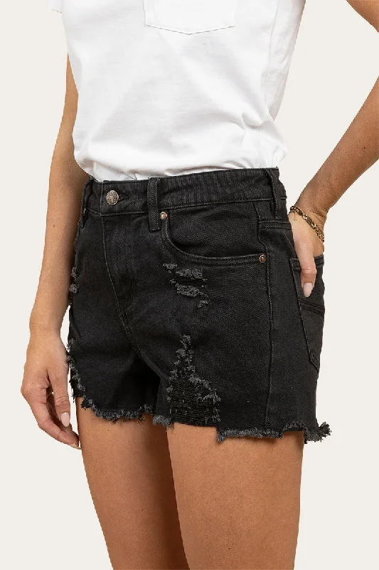 Western styleJessie Womens Mid Rise Ripped Denim Short - Black