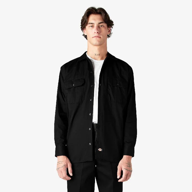 Button-Down ShirtsLong Sleeve Work Shirt, Black