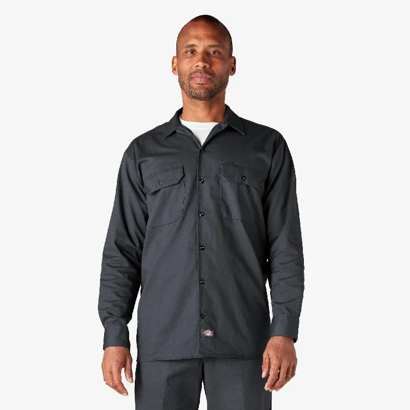 Linen ShirtsLong Sleeve Work Shirt, Charcoal Gray