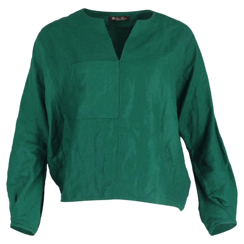 Sequined ShirtsLoro Piana Arsene Long-Sleeved Shirt in Green Linen