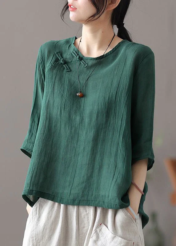 Quick-Dry ShirtsNew Blackish Green Button Solid Linen Shirts Half Sleeve