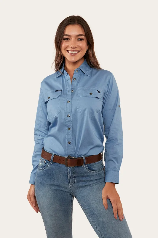 Festival ShirtsPentecost River Womens Full Button Work Shirt - Denim Blue